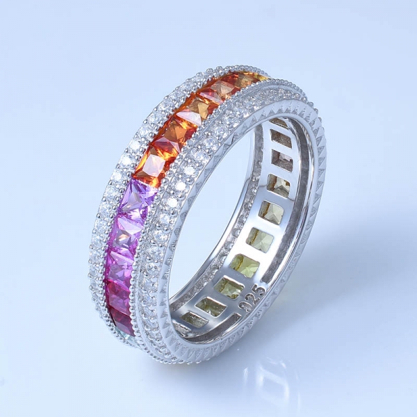 anelli di fidanzamento arcobaleno colorato rodio su argento sterling 925 taglio principessa 