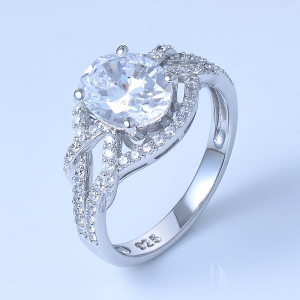 anelli di fidanzamento per matrimonio in argento sterling 925 con rodio bianco ovale su argento 925 