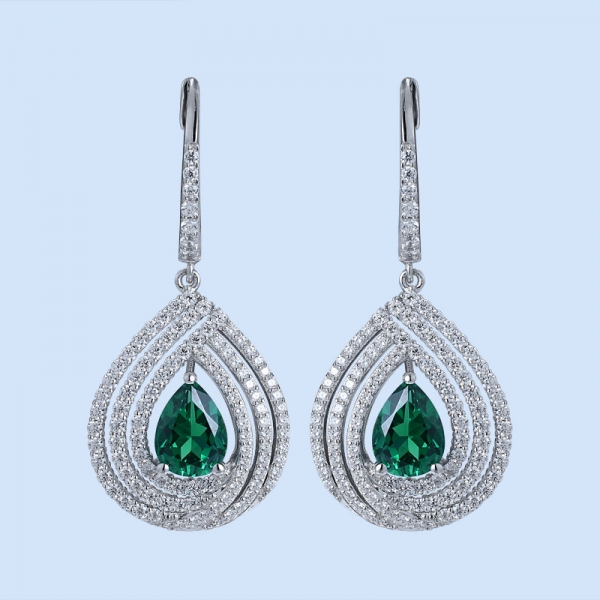 orecchini da donna in argento sterling rodiato verde smeraldo con taglio a pera 