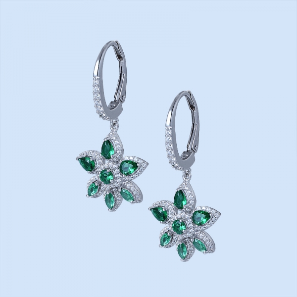 orecchino smeraldo in argento sterling rodiato verde sopra smeraldo 