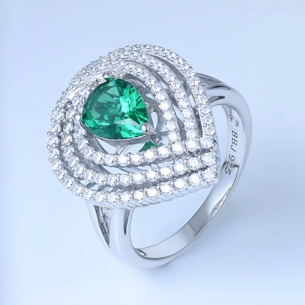 Anello in argento sterling rodiato verde smeraldo con gioielli abbinati 