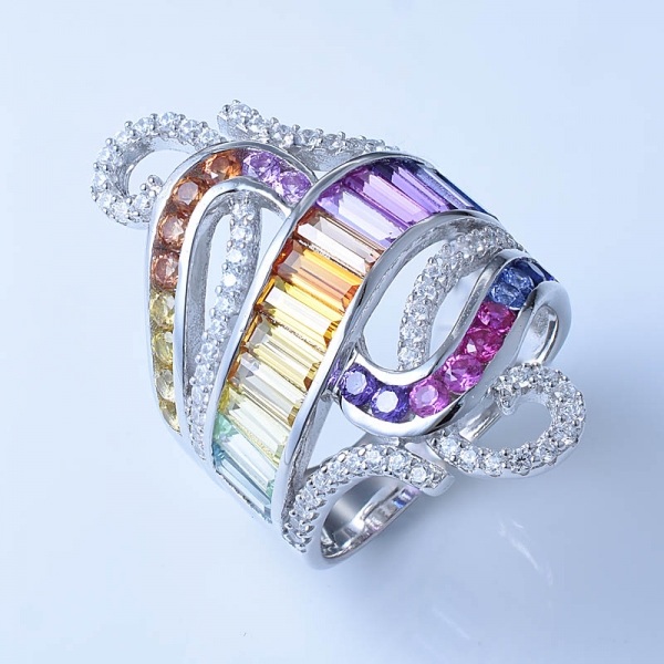 anelli firmati arcobaleno multicolore rodiato su argento sterling 