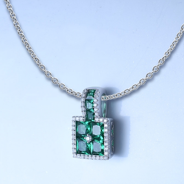 pendente con set di gioielli in argento sterling rodiato verde smeraldo con taglio speciale 