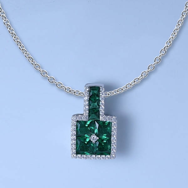 pendente con set di gioielli in argento sterling rodiato verde smeraldo con taglio speciale 