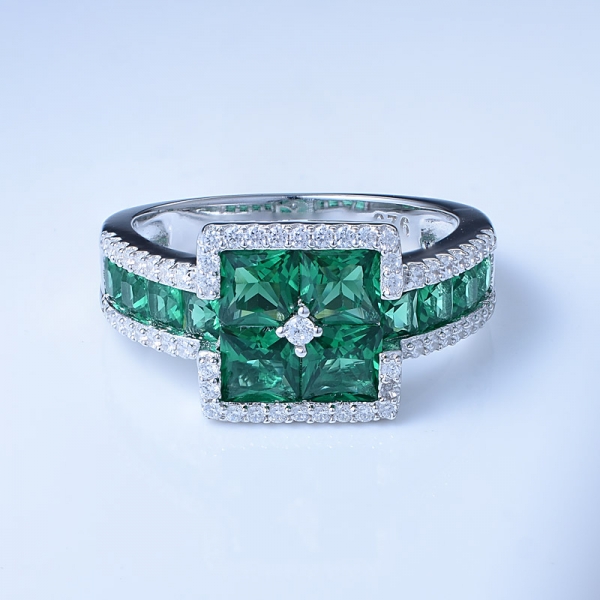 taglio speciale creato rodio verde smeraldo su gioielli in argento sterling anello fascia 