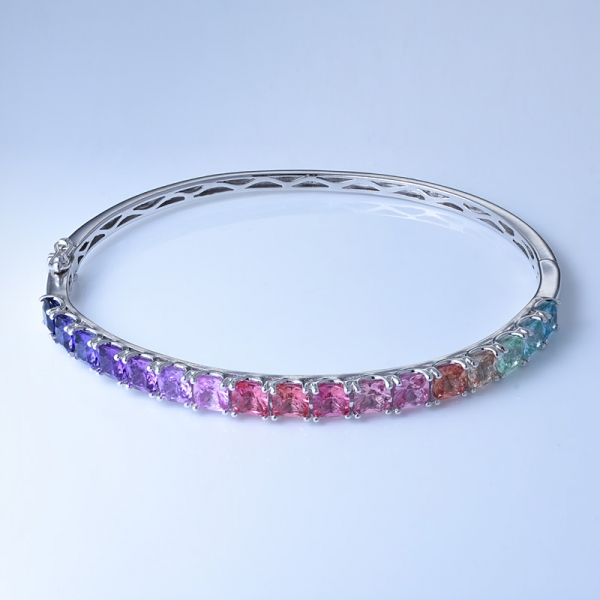 bracciale rigido multicolore in argento rodiato con gemme arcobaleno argento all'ingrosso 