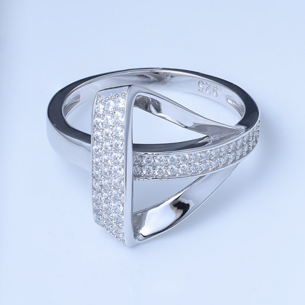 anello trangle in argento sterling bianco rodiato con zirconi incastonati gioielli 