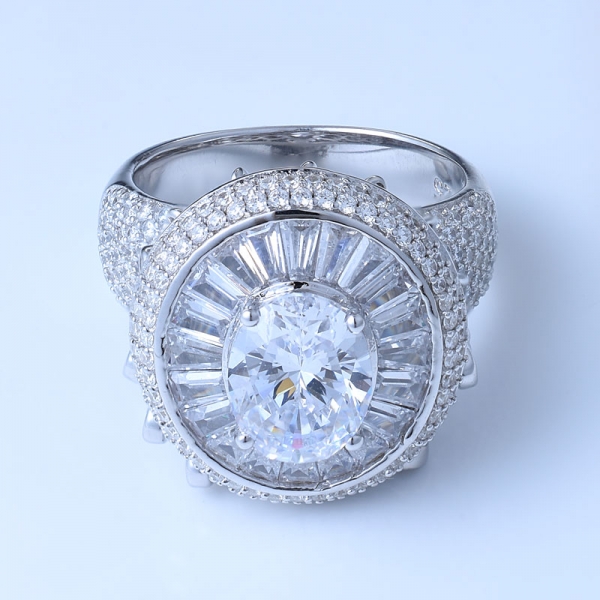 Centro di zirconi bianchi ovali con centro rodio su anelli di fidanzamento in argento sterling 