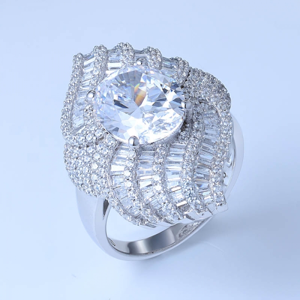 anello di fidanzamento ovale in zircone bianco rodiato su argento sterling 925 
