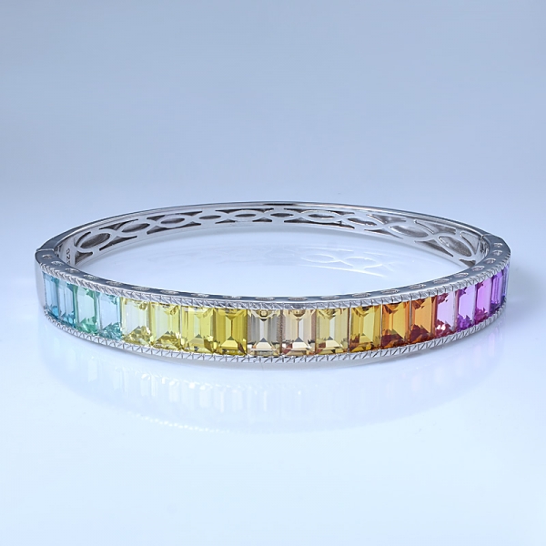 Bracciale rigido simulato multicolor con zaffiro rodiato e argento arcobaleno 