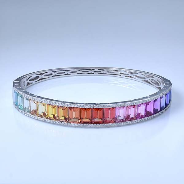 bracciale bangle sintetico con zaffiro rodiato e argento arcobaleno 