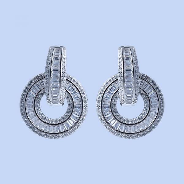 Orecchini magnetici in argento sterling bianco con baguette e trapezoidali in argento sterling 