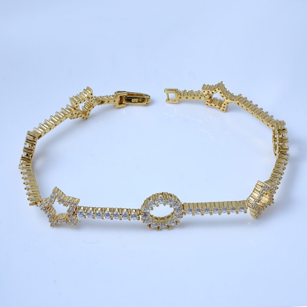 zirconi bianchi in oro 18 carati con stella in argento sterling e bracciale tondo 