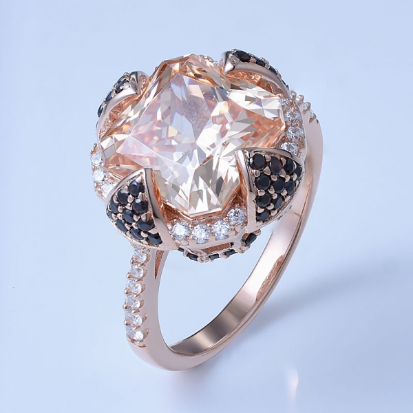 cool champagne cz in oro rosa su anello di fidanzamento a forma di principessa in argento sterling 