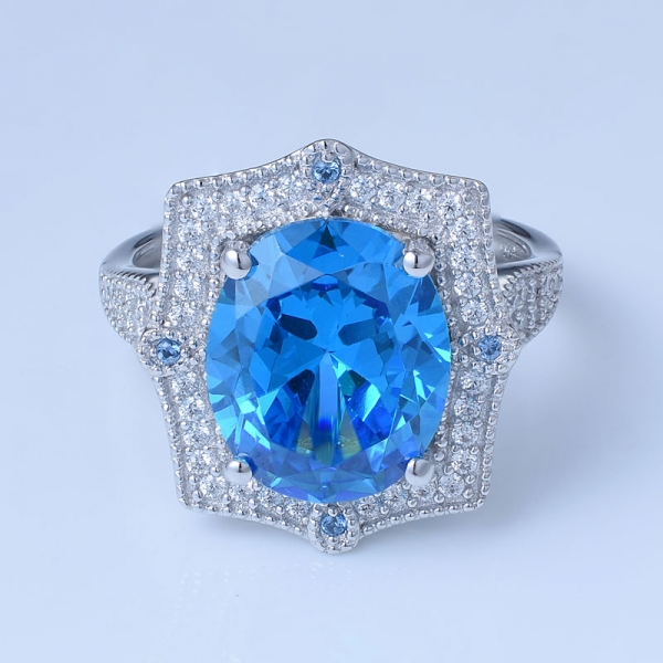 Anello di fidanzamento in argento sterling rodiato con apatite blu neon ovale da 4 ct 