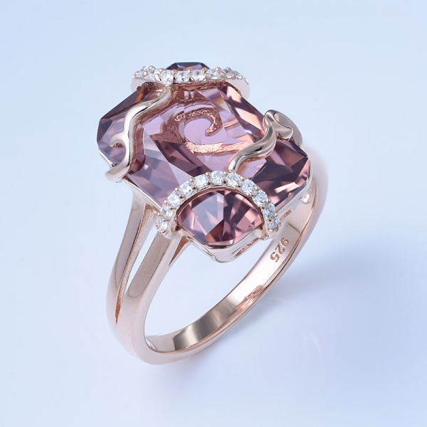 morganite taglio principessa simula oro rosa su anelli di fidanzamento all'ingrosso in argento sterling 