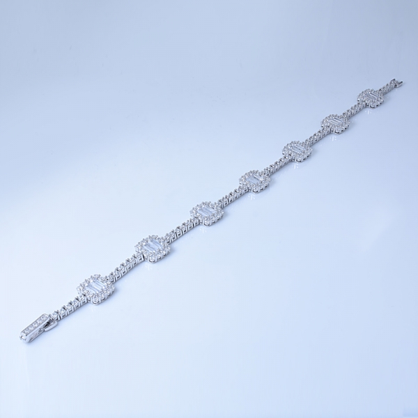Bracciale a catena lunga in cristallo tono argento sterling elegante braccialetto con zirconi cubici a diamante 