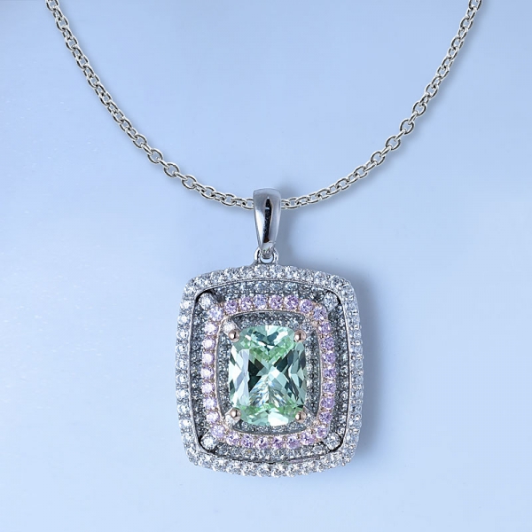 pendente in pietra sintetica con diamante rodiato verde taglio diamante rodiato su argento sterling 925 