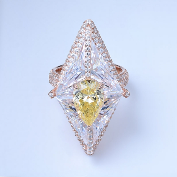 Anelli di design in oro rosa 18 carati con zirconi cubici di diamante simulato giallo chiaro 