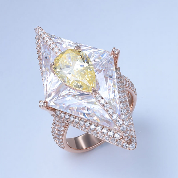Anelli di design in oro rosa 18 carati con zirconi cubici di diamante simulato giallo chiaro 