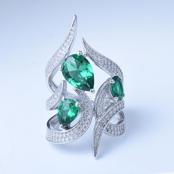 ha creato rodio verde smeraldo su anelli di pietra da donna in argento sterling 