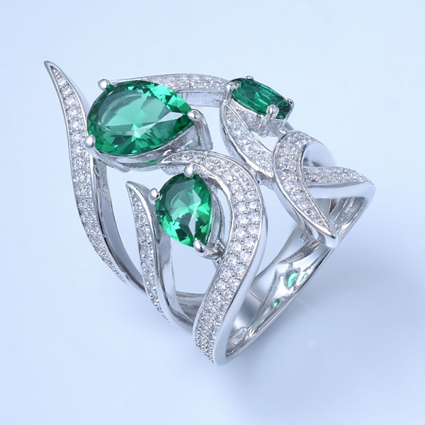 ha creato rodio verde smeraldo su anelli di pietra da donna in argento sterling 