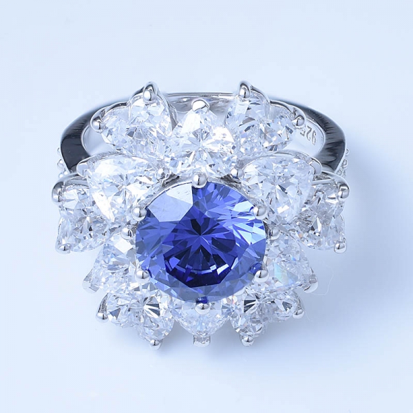 La tanzanite blu creata da 3,0 ct simula il rodio su anelli a fascia in argento sterling 925 