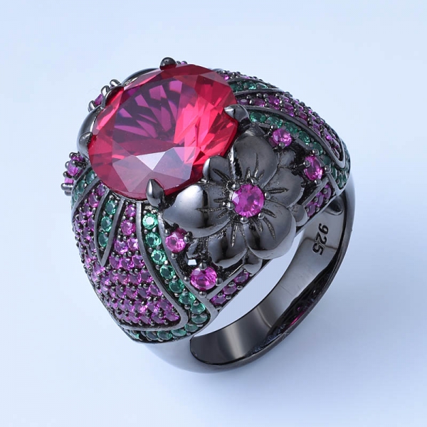 anello rosso creato da rubino nero su anello da donna in argento sterling 