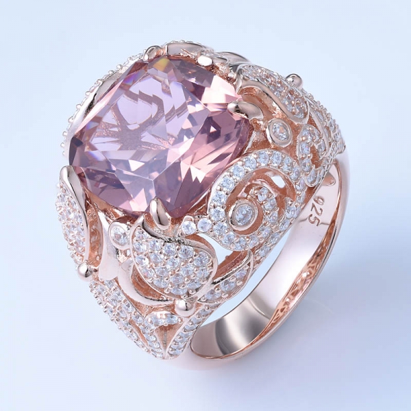 il taglio a cuscino simula morganite rosa in oro rosa 18 carati su anelli da donna in argento sterling 925 