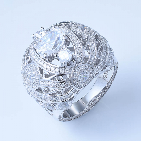 Anelli di diamanti in argento sterling 925 con 1 carato di rodio bianco ovale su 925 