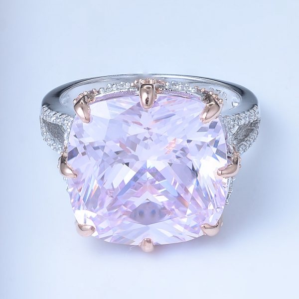 Anello in argento sterling 925 con diamante rosa simulato a forma di cuscino da 12,0 ct fabbrica directsale per la promozione di natale 