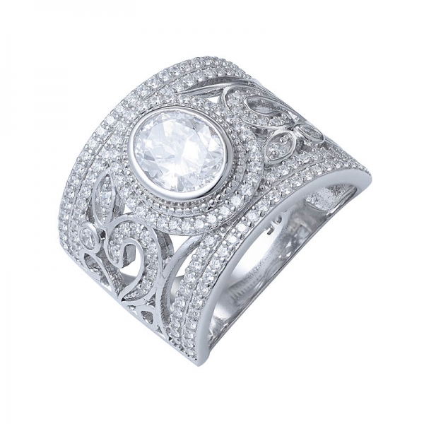 halo anello ovale in argento sterling 925 con zirconi bianchi cubici ovali bianchi 