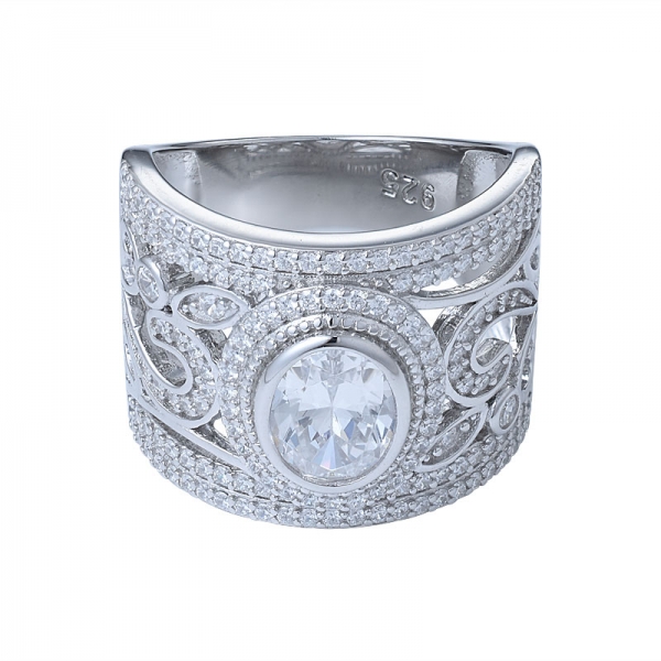 halo anello ovale in argento sterling 925 con zirconi bianchi cubici ovali bianchi 
