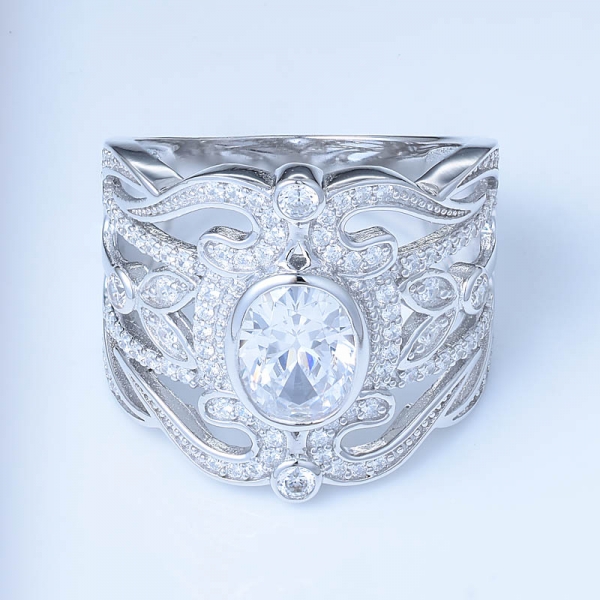 anelli di dichiarazione larghi di fidanzamento in argento sterling con design personalizzato di moda per ragazze 