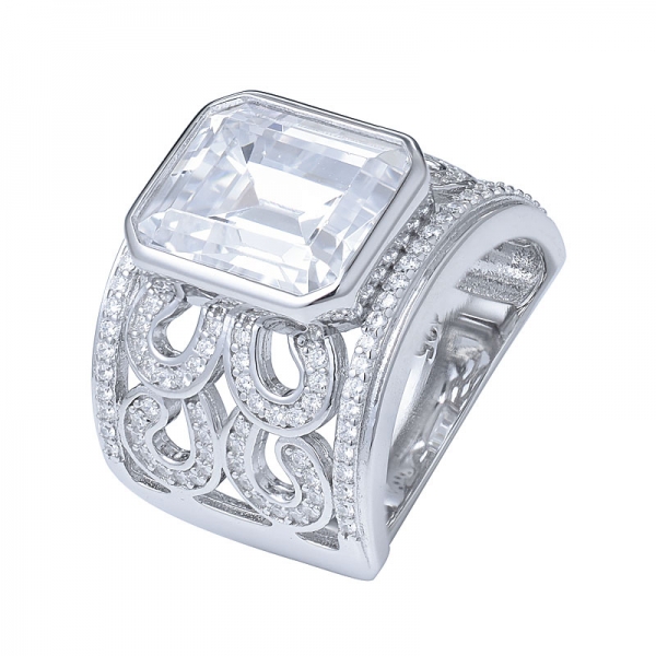 Anello a fascia in argento sterling 925 rodiato con diamante principessa stile vintage 
