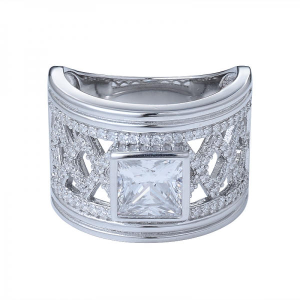 il produttore ha ordinato gioielli in argento 925 anello in oro bianco placcato in argento sterling quadrato taglio principessa anelli cz da donna 
