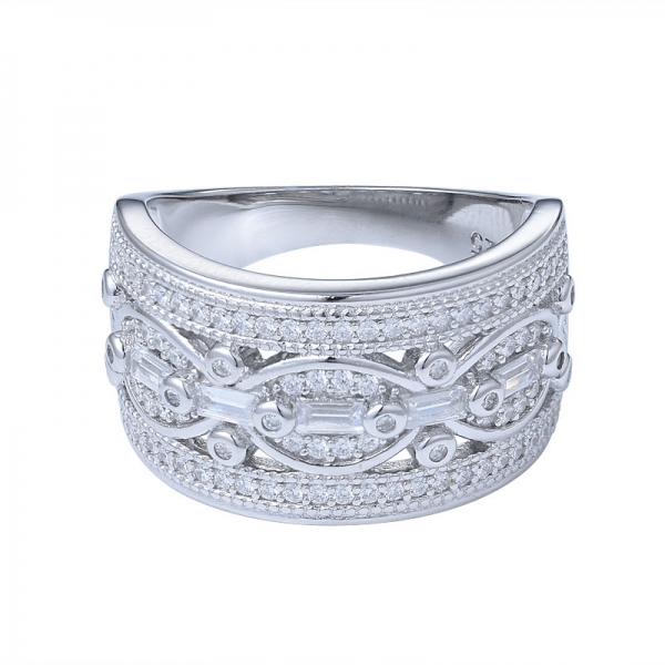 rettangolo in argento sterling con taglio zirconi cubici anello art deco anello baguette cz 