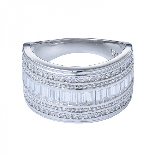 splendido anello baguette e anello tondo in argento 925 con zirconi chiari 