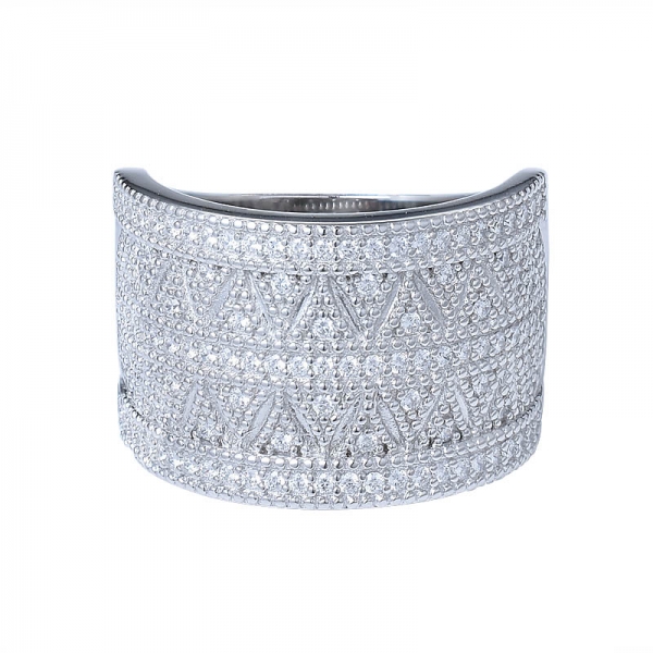 Anello in argento sterling placcato in oro bianco 18 carati con anello tondo rinforzato con anello di protezione con zirconi 