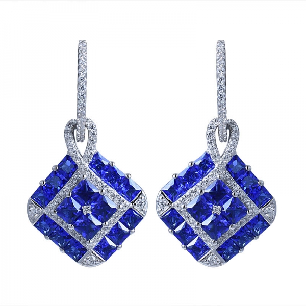orecchini pendenti in argento sterling 925 con gemme di zaffiro blu a forma di fiore stile vintage per gioielli da donna 