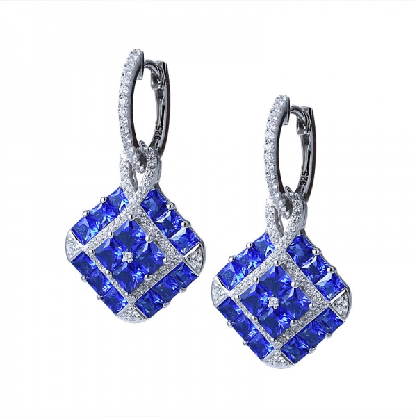 orecchini pendenti in argento sterling 925 con gemme di zaffiro blu a forma di fiore stile vintage per gioielli da donna 
