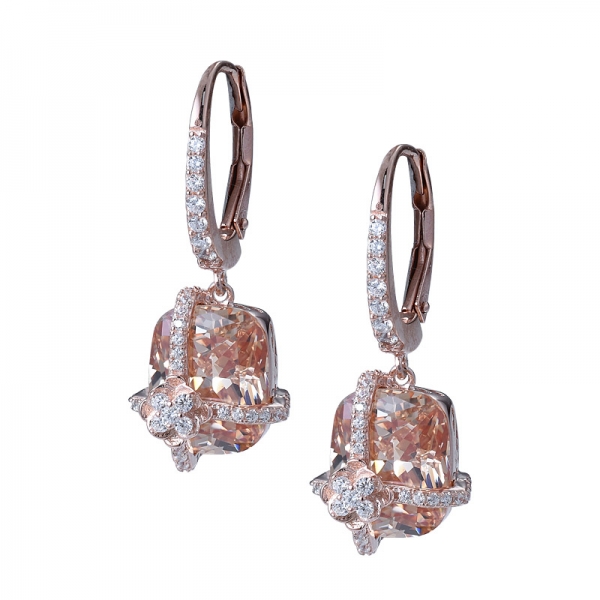 gioielli personalizzati all'ingrosso in argento sterling 925 cz placcato in oro rosa con taglio a cuscino champagne cz halo diamante orecchini set di gioielli 