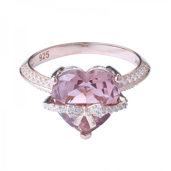 Simulazione di 4 carati in morganite rosa con taglio a cuore in oro rosa 18 carati su anello di fidanzamento e anello in argento sterling 925 