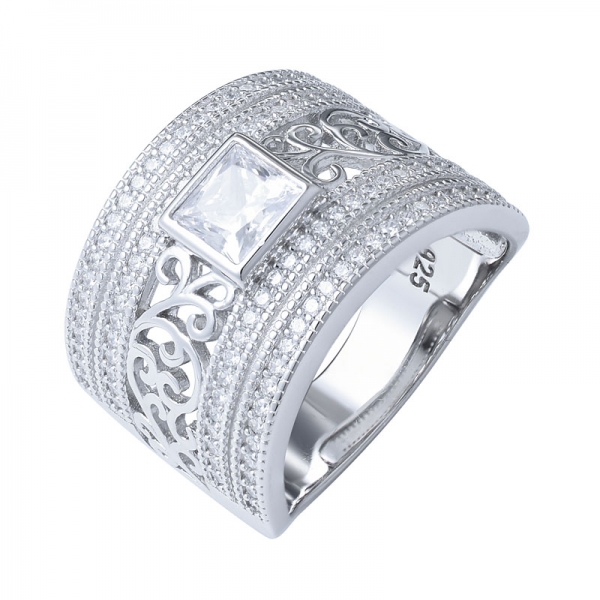 anello di fidanzamento con diamante in filigrana vintage aspetto argento puro antico 