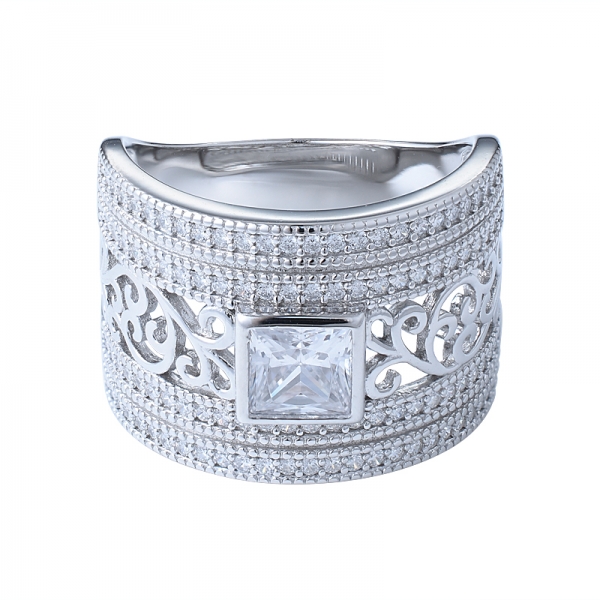 anello di fidanzamento con diamante in filigrana vintage aspetto argento puro antico 