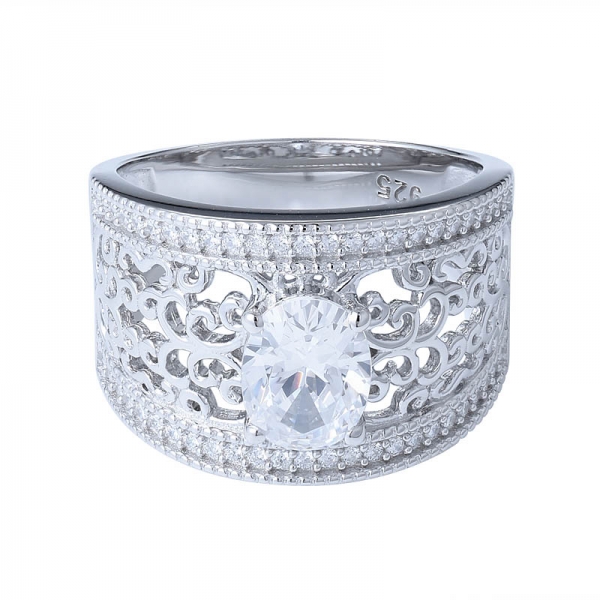 Anelli con diamanti in moissanite a taglio ovale da 1,0 ct gioielli in argento sterling in oro bianco 