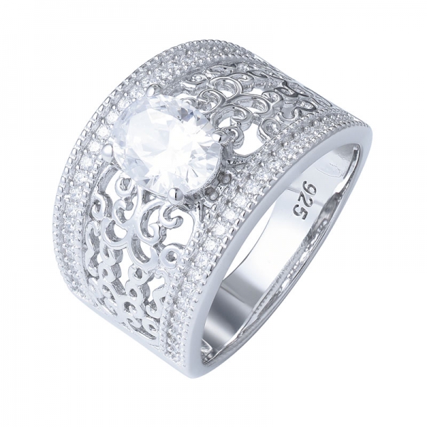 Anelli con diamanti in moissanite a taglio ovale da 1,0 ct gioielli in argento sterling in oro bianco 