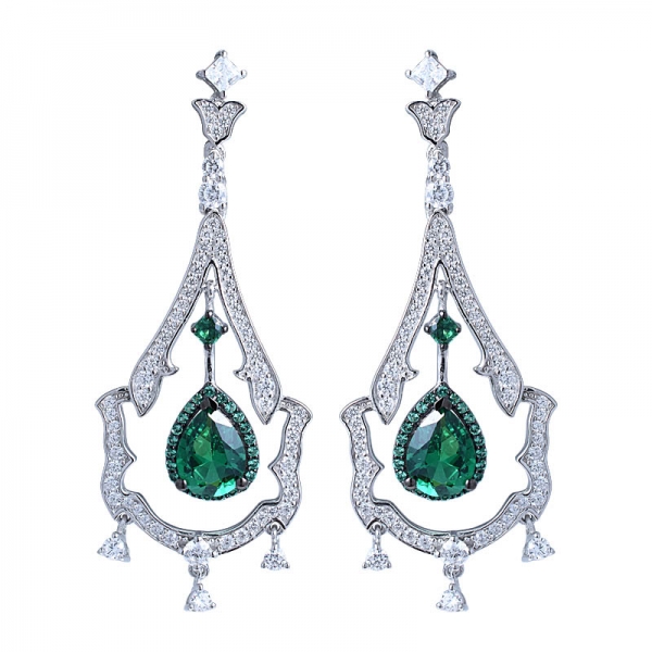 creato orecchini smeraldi di lusso fiore cristallo verde smeraldo doppio goccia post per le donne 