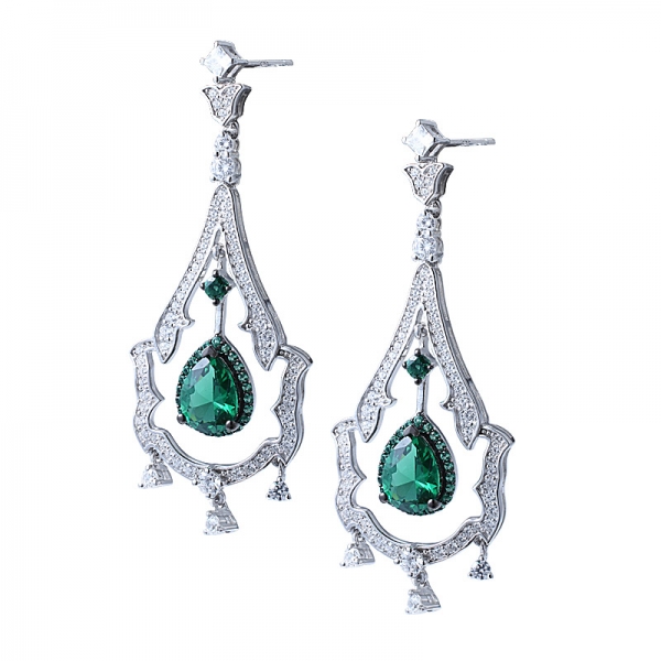 creato orecchini smeraldi di lusso fiore cristallo verde smeraldo doppio goccia post per le donne 