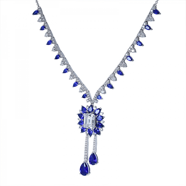 collana di gioielleria raffinata collana di zaffiri blu pera in argento sterling 925 